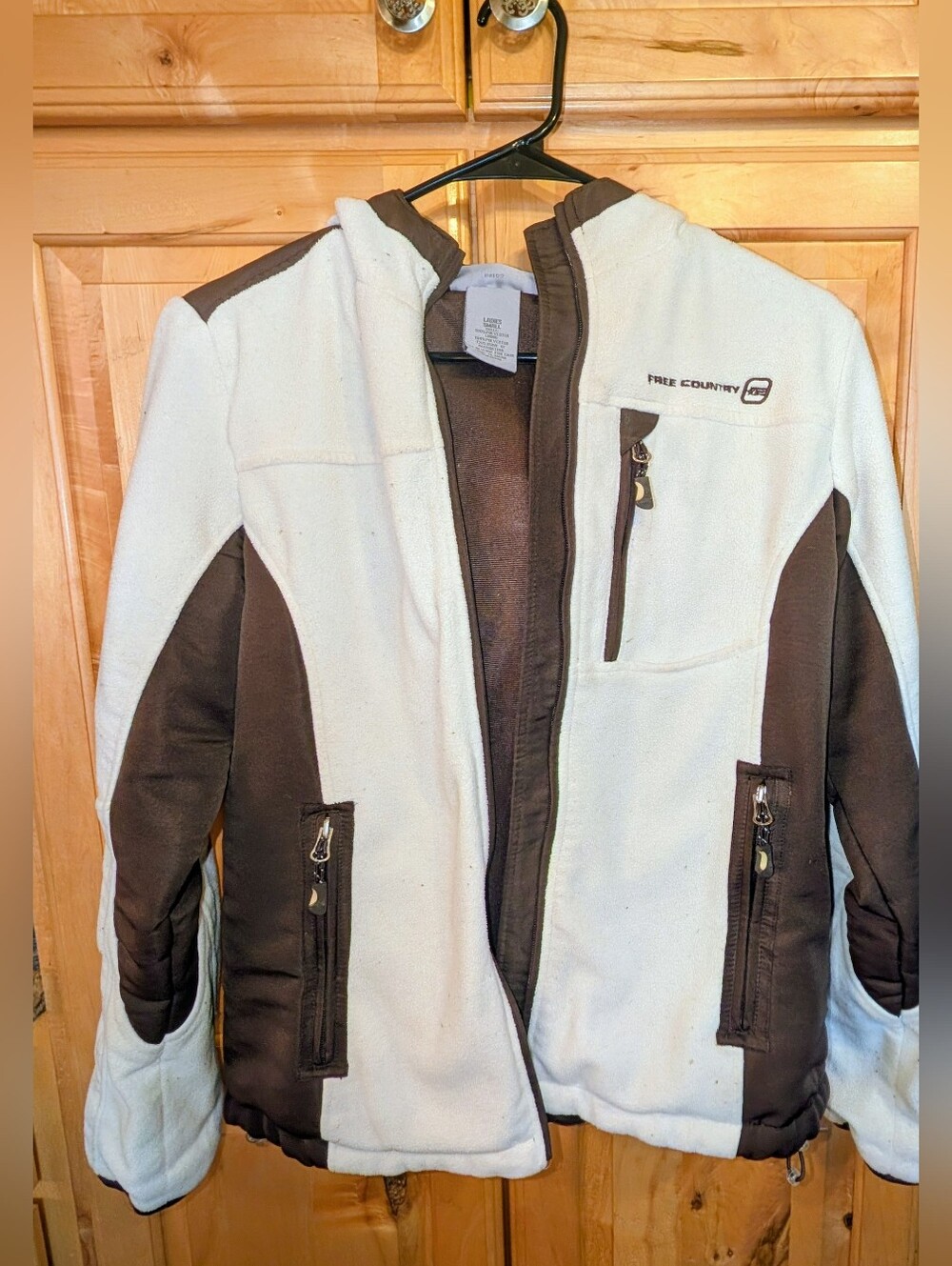 Free Country White and Brown Hooded Fleece Zip Jacket